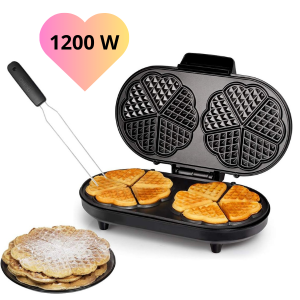 Piastra Waffle Doppia 1200W, Macchina a Forma di Cuore, 10 Waffles