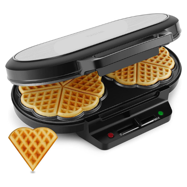 Piastra Waffle Doppia 1200W, Macchina a Forma di Cuore, 10 Waffles - immagine 6