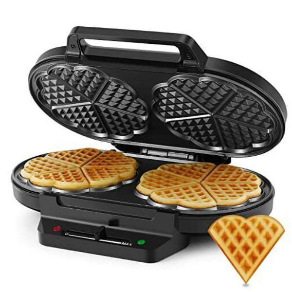 Piastra Waffle Doppia 1200W, Macchina a Forma di Cuore, 10 Waffles - immagine 3