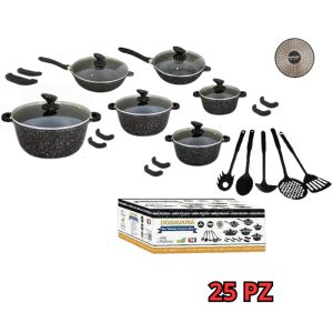 Batteria 25pz Pentole Padelle Antiaderente Pietra Induzione Gas DGBavaria